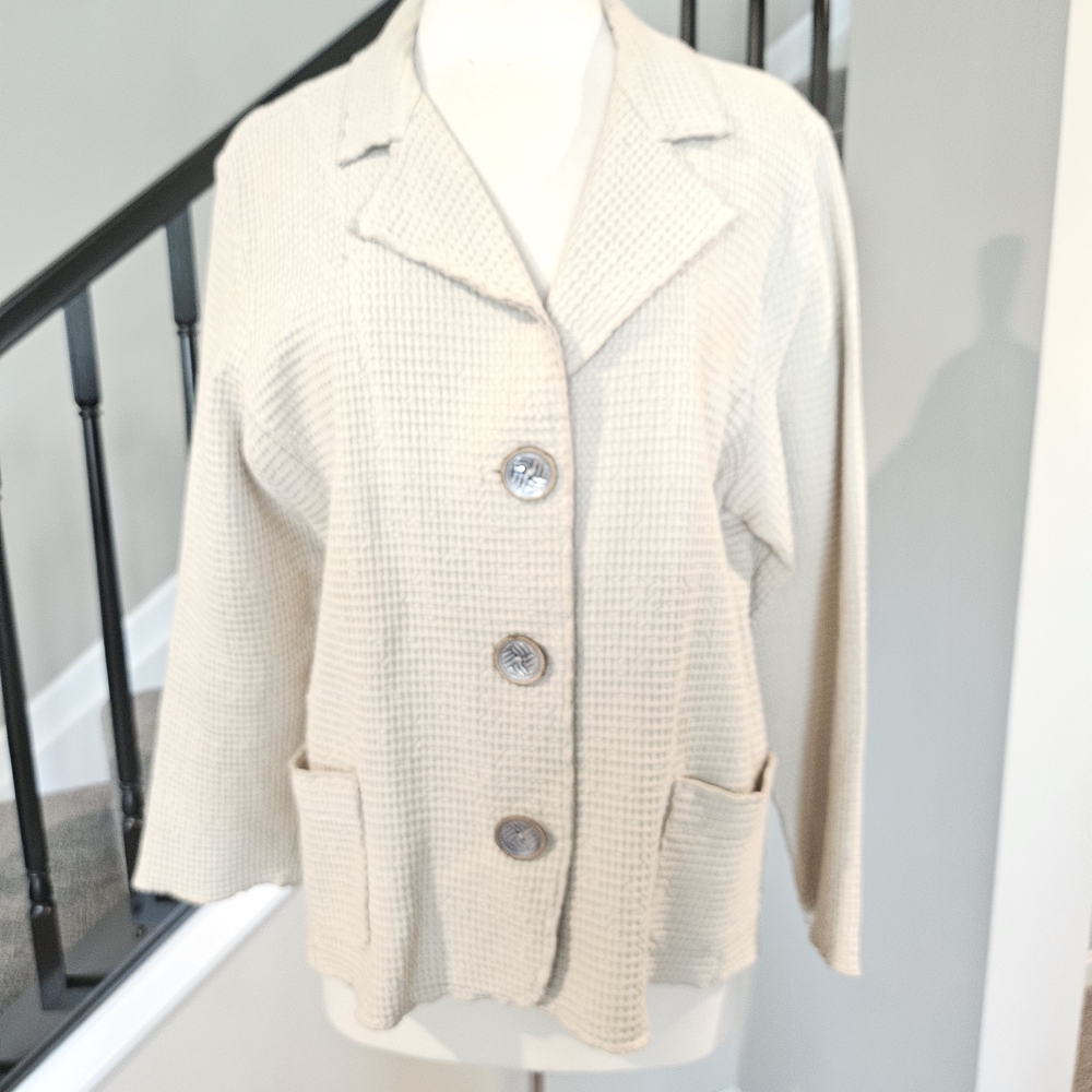 Focus Casual Life Tan Waffle/Honeycomb Button-Front Blazer/Jacket (Size XL)